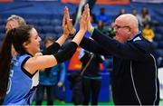 27 January 2019; Maree head coach Joe Shields, right, celebrates with MVP Dayna Finn after the Hula Hoops Women’s Division One National Cup Final match between Maree and Ulster University Elks at the National Basketball Arena in Tallaght, Dublin. Photo by Brendan Moran/Sportsfile