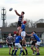 27 January 2019; Tom Cadell of Terenure College claims the line-out ahead of Ian Wickham of St Mary's College during the Bank of Ireland Leinster Schools Senior Cup Round 1 match between St Mary's College and Terenure College at Energia Park in Dublin. Photo by Tom Beary/Sportsfile