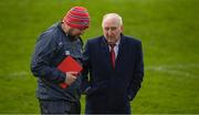 27 January 2019; Former Cork County Board Secretary Frank Murphy , right, in conversation with Seanie Barry, the Cork Logistics man after the Allianz Hurling League Division 1A Round 1 match between Kilkenny and Cork at Nowlan Park in Kilkenny. Photo by Ray McManus/Sportsfile