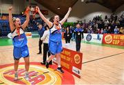 27 January 2019; Maree joint-captains Carol McCarthy, left, and Nicola O’Connell lifting the cup after the Hula Hoops Women’s Division One National Cup Final match between Maree and Ulster University Elks at the National Basketball Arena in Tallaght, Dublin. Photo by Eóin Noonan/Sportsfile