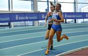 27 January 2019; Ava O'Connor of Tullamore Harriers AC, Co. Offaly, right, on her way winning the Junior Women 800m event ahead of Kate Nurse of Suncroft AC, Co. Kildare, during the Irish Life Health Junior and U23 Indoors at AIT International Arena in Athlone, Co. Westmeath. Photo by Sam Barnes/Sportsfile