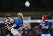 27 January 2019; Johnluc Carvill of St Mary's College is tackled by George Morgan of Terenure College while Ian Wickham of St Mary's College watches on during the Bank of Ireland Leinster Schools Senior Cup Round 1 match between St Mary's College and Terenure College at Energia Park in Dublin. Photo by Tom Beary/Sportsfile