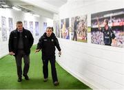 27 January 2019; Kerry manager Peter Keane and Kerry County Board chairman Tim Murphy, left, make their way to the pitch prior to the Allianz Football League Division 1 Round 1 match between Kerry and Tyrone at Fitzgerald Stadium in Killarney, Kerry. Photo by Stephen McCarthy/Sportsfile