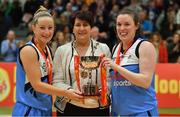 27 January 2019; Maree co-captains Carol McCarthy, left, and Nicola O’Connell of Maree are presented with the cup by President of Basketball Ireland Theresa Walsh after the Hula Hoops Women’s Division One National Cup Final match between Maree and Ulster University Elks at the National Basketball Arena in Tallaght, Dublin. Photo by Brendan Moran/Sportsfile