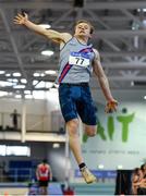 27 January 2019; David Dagg of Dundrum South Dublin AC, Co. Dublin, competing in the U23 Men Long Jump event during the Irish Life Health Junior and U23 Indoors at AIT International Arena in Athlone, Co. Westmeath. Photo by Sam Barnes/Sportsfile