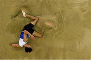 27 January 2019; Rafael McCaffrey of Ratoath AC, Co. Meath, competing in the Junior Men Long Jump event during the Irish Life Health Junior and U23 Indoors at AIT International Arena in Athlone, Co. Westmeath. Photo by Sam Barnes/Sportsfile