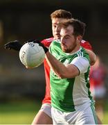 27 January 2019; Sean Quigley of Fermanagh in action against Kevin Flahive of Cork during the Allianz Football League Division 2 Round 1 match between Fermanagh and Cork at Brewster Park in Enniskillen, Fermanagh. Photo by Oliver McVeigh/Sportsfile