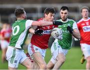 27 January 2019; Ronan O’Toole of Cork in action against Aidan Breen and Ryan Jones of Fermanagh  during the Allianz Football League Division 2 Round 1 match between Fermanagh and Cork at Brewster Park in Enniskillen, Fermanagh. Photo by Oliver McVeigh/Sportsfile