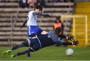 27 January 2019; Stephen O'Hanlon of Monaghan scores Monaghan's first goal during the Allianz Football League Division 1 Round 1 match between Monaghan and Dublin at St Tiernach's Park in Clones, Monaghan. Photo by Philip Fitzpatrick/Sportsfile