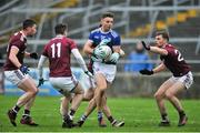 27 January 2019; Conor Madden of Cavan in action against Gareth Bradshaw, left, Johnny Duane and Liam Silke, right, of Galway during the Allianz Football League Division 1 Round 1 match between Galway and Cavan at Pearse Stadium in Galway. Photo by Ray Ryan/Sportsfile
