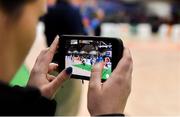 27 January 2019; The match is videoed on a smartphone during the Hula Hoops Women’s Division One National Cup Final match between Maree and Ulster University Elks at the National Basketball Arena in Tallaght, Dublin. Photo by Brendan Moran/Sportsfile