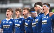 27 January 2019; St Mary's College players, left to right, Eoin Carey, Robert Nolan, Adam McEvoy, Craig Walshe, Darragh Nulty, and Fionn O'Sullivan, sing their school anthem after the the Bank of Ireland Leinster Schools Senior Cup Round 1 match between St Mary's College and Terenure College at Energia Park in Dublin. Photo by Daire Brennan/Sportsfile