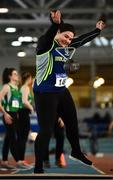27 January 2019; Ebony Hogan of Birr AC, Co. Offaly, competing in the Junior Women 28lbs Distance event during the Irish Life Health Junior and U23 Indoors at AIT International Arena in Athlone, Co. Westmeath. Photo by Sam Barnes/Sportsfile