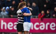 27 January 2019; Levi Vaughan of Terenure College consoles Adam McEvoy of St Mary's College after the Bank of Ireland Leinster Schools Senior Cup Round 1 match between St Mary's College and Terenure College at Energia Park in Dublin. Photo by Daire Brennan/Sportsfile