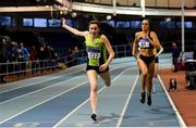 27 January 2019; Deirdre Murray of Na Fianna AC, Co.Meath, on her way to winning the Junior Women 400m event, ahead of Ciara Deely of Kilkenny City Harriers AC, Co. Kilkenny, during the Irish Life Health Junior and U23 Indoors at AIT International Arena in Athlone, Co. Westmeath. Photo by Sam Barnes/Sportsfile