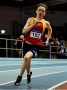 27 January 2019; Christopher Duffy of Tallaght A.C., Co.Dublin, on his way to winning the Junior Men 400m event during the Irish Life Health Junior and U23 Indoors at AIT International Arena in Athlone, Co. Westmeath. Photo by Sam Barnes/Sportsfile