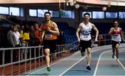 27 January 2019; Conor Morey of Leevale AC, Co. Cork, on his way to winning the Junior Men 200m event , John Grant of Celbridge AC, Co. Kildare, ahead of during the Irish Life Health Junior and U23 Indoors at AIT International Arena in Athlone, Co. Westmeath. Photo by Sam Barnes/Sportsfile