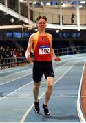 27 January 2019; Christopher Duffy of Tallaght A.C., Co.Dublin, celebrates winning the Junior Men 400m event during the Irish Life Health Junior and U23 Indoors at AIT International Arena in Athlone, Co. Westmeath. Photo by Sam Barnes/Sportsfile