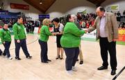 27 January 2019; Team Ireland Special Olympics Basketball teams are honoured during half-time in the Hula Hoops Women’s Division One National Cup Final match between Courtyard Liffey Celtics and Singleton SuperValu Brunell at the National Basketball Arena in Tallaght, Dublin. Photo by Brendan Moran/Sportsfile