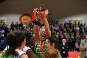 27 January 2019; Ailbhe O’Connor of Courtyard Liffey Celtics lifting the cup among her team-mates following the Hula Hoops Women’s Paudie O'Connor National Cup Final match between Courtyard Liffey Celtics and Singleton SuperValu Brunell at the National Basketball Arena in Tallaght, Dublin. Photo by Eóin Noonan/Sportsfile