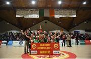 27 January 2019; Courtyard Liffey Celtics players celebrate with the cup following the Hula Hoops Women’s Paudie O'Connor National Cup Final match between Courtyard Liffey Celtics and Singleton SuperValu Brunell at the National Basketball Arena in Tallaght, Dublin. Photo by Eóin Noonan/Sportsfile