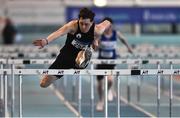 27 January 2019; Shane Monagle of Tramore AC, Co. Waterford, on his way to winning the Junior Men 60m H event during the Irish Life Health Junior and U23 Indoors at AIT International Arena in Athlone, Co. Westmeath. Photo by Sam Barnes/Sportsfile