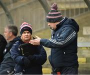 27 January 2019; Cork manager Ronan McCarthy, right, in conversation with Cork County Chairperson Tracey Kennedy before the Allianz Football League Division 2 Round 1 match between Fermanagh and Cork at Brewster Park in Enniskillen, Fermanagh. Photo by Oliver McVeigh/Sportsfile