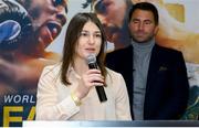 29 January 2019; WBA & IBF women's lightweight champion Katie Taylor speaking during a press conference announcing the Matchroom Boxing USA card that will take place on March 15, 2019 at the Liacouras Center in Philadelphia, USA. Photo by Ed Mulholland/Matchroom Boxing USA via Sportsfile
