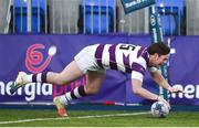 30 January 2019; John Maher of Clongowes Wood College touches down to score his side's third try during the Bank of Ireland Leinster Schools Senior Cup Round 1 match between Wesley College and Clongowes Wood College at Energia Park in Dublin. Photo by Ben McShane/Sportsfile
