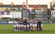 30 January 2019; Clongowes Wood College in a huddle following their victory of the Bank of Ireland Leinster Schools Senior Cup Round 1 match between Wesley College and Clongowes Wood College at Energia Park in Dublin. Photo by Ben McShane/Sportsfile