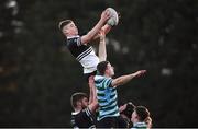 30 January 2019; Diarmuid Mangan of Newbridge College wins possession ahead of Marc Finn of St Gerard's School during the Bank of Ireland Leinster Schools Senior Cup Round 1 match between Newbridge College and St Gerard’s School at Templeville Road in Dublin. Photo by Piaras Ó Mídheach/Sportsfile