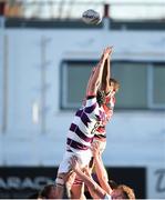 30 January 2019; Tom Coghlan of Clongowes Wood College and Alfred Oropo of Wesley College contest a high lineout during the Bank of Ireland Leinster Schools Senior Cup Round 1 match between Wesley College and Clongowes Wood College at Energia Park in Dublin. Photo by Ben McShane/Sportsfile