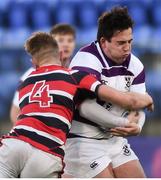 30 January 2019; Flyn Kiernan of Clongowes Wood College is tackled by Jake Brownell of Wesley College during the Bank of Ireland Leinster Schools Senior Cup Round 1 match between Wesley College and Clongowes Wood College at Energia Park in Dublin. Photo by Ben McShane/Sportsfile