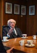 31 January 2019; President Michael D Higgins speaking to staff and board members over a cup of tea during a visit to the FAI Headquarters in Abbottstown, Dublin. Photo by Stephen McCarthy/Sportsfile