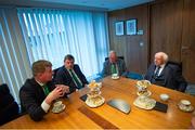 31 January 2019; President Michael D Higgins in conversation with, from left, Republic of Ireland U21 manager Stephen Kenny, FAI President Donal Conway and FAI Board Member Michael Cody, Honorary Secretary, during a visit to the FAI Headquarters in Abbottstown, Dublin. Photo by Stephen McCarthy/Sportsfile