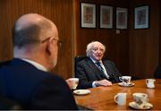 31 January 2019; President Michael D Higgins speaking to staff and board members over a cup of tea during a visit to the FAI Headquarters in Abbottstown, Dublin. Photo by Stephen McCarthy/Sportsfile
