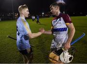 31 January 2019; Michael Carey of UL, right, shakes hands with his brother Sean Carey of UCD following the Electric Ireland Fitzgibbon Cup Group A Round 3 match between University College Dublin and University of Limerick at Billings Park in Belfield, Dublin. Photo by Stephen McCarthy/Sportsfile