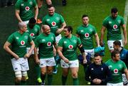1 February 2019; The Ireland squad, including captain Rory Best, walk out for the Ireland Rugby captain's run at the Aviva Stadium in Dublin. Photo by Ramsey Cardy/Sportsfile