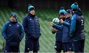 1 February 2019; Head coach Joe Schmidt, second from right, with members of his coaching staff, from left, Richie Murphy, Simon Easterby, Greg Feek and Andy Farrell during the Ireland Rugby captain's run at the Aviva Stadium in Dublin. Photo by Brendan Moran/Sportsfile