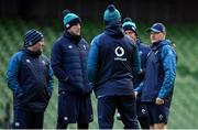 1 February 2019; Head coach Joe Schmidt, right, with members of his coaching staff, from left, Richie Murphy, Simon Easterby, Greg Feek and Andy Farrell during the Ireland Rugby captain's run at the Aviva Stadium in Dublin. Photo by Brendan Moran/Sportsfile