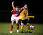 1 February 2019; Jamie Lennon of St Patrick's Athletic in action against Daniel McKenna of Shelbourne during the pre-season friendly match between Shelbourne and St Patrick's Athletic at the AUL Complex in Clonshaugh, Dublin. Photo by Stephen McCarthy/Sportsfile
