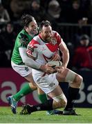 1 February 2019; Howard Graham of England Legends is tackled by Liam Toland of Ireland Legends during the Stuart Mangan Memorial Cup match between Ireland Legends and England Legends at the RDS Arena in Dublin. Photo by Brendan Moran/Sportsfile