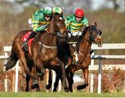 2 February 2019; Off You Go, with Mark Walsh up, on their way to winning the Ladbrokes Hurdle from eventual second place Jezki, with Darragh O'Keeffe up, and eventual third place Ivanovich Gorbatov, with JJ Slevin up, during Day One of the Dublin Racing Festival at Leopardstown Racecourse in Dublin. Photo by Matt Browne/Sportsfile