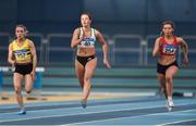 2 February 2019; Athletes, from left, Caitlin Maguire of North Belfast Harriers, Co. Antrim, Ciara Neville of Emerald AC, Co. Limerick, and Lauren Roy of City of Lisburn A.C., Co. Down, competing in the Senior Women 60m event during the AAI Indoor Games at the National Indoor Arena in Abbotstown, Dublin. Photo by Sam Barnes/Sportsfile