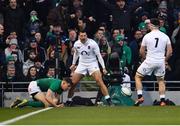 2 February 2019; Jonny May of England celebrates after scoring his side's first try during the Guinness Six Nations Rugby Championship match between Ireland and England in the Aviva Stadium in Dublin. Photo by Ramsey Cardy/Sportsfile