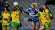2 February 2019; Nicole Owens of Dublin passes off under pressure from Donegal players, from left, Nicole McLaughlin, Niamh Carr, Megan Ryan, and Niamh Boyle during the Lidl Ladies NFL Division 1 Round 1 match between Dublin and Donegal at Croke Park in Dublin. Photo by Piaras Ó Mídheach/Sportsfile