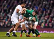 2 February 2019; Jacob Stockdale of Ireland is tackled by Billy Vunipola, left, and Owen Farrell of England during the Guinness Six Nations Rugby Championship match between Ireland and England in the Aviva Stadium in Dublin. Photo by Brendan Moran/Sportsfile