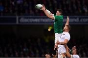 2 February 2019; Peter O’Mahony of Ireland wins a line-out ahead of George Kruis of Englandduring the Guinness Six Nations Rugby Championship match between Ireland and England in the Aviva Stadium in Dublin. Photo by Ramsey Cardy/Sportsfile