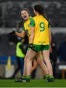 2 February 2019; Megan Ryan, left, and Niamh Boyle of Donegal celebrate following the Lidl Ladies NFL Division 1 Round 1 match between Dublin and Donegal at Croke Park in Dublin. Photo by Harry Murphy/Sportsfile