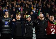 2 February 2019; Donegal manager Declan Bonner, centre, stands for a moments silence, as mark of respect to the recent victims of the road traffic accident in West Donegal, prior to the Allianz Football League Division 2 Round 2 match between Donegal and Meath at MacCumhaill Park in Ballybofey, Donegal. Photo by Stephen McCarthy/Sportsfile